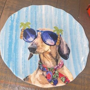 Pier1 Dolomite dash hound plate with wooden stand